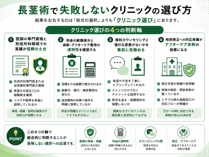 長茎術で失敗しないクリニックの選び方の解説