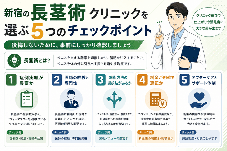 新宿の長茎術クリニックを選ぶ5つのチェックポイント