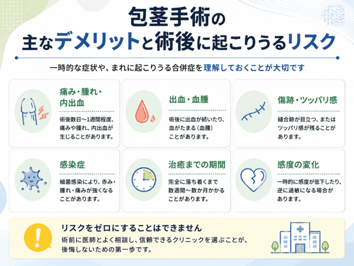 包茎手術の主なデメリットと術後に起こりうるリスク の解説